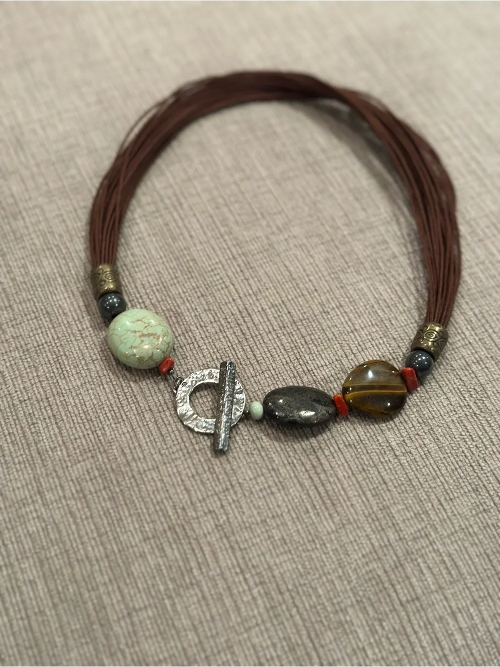 Silpada Brown Cord Necklace with Natural Stones and Sterling Silver and Brass